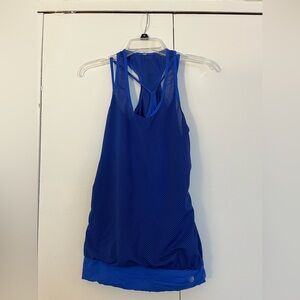 MPG royal blue workout tank with mesh shell overlay, size M, pre-owned EUC